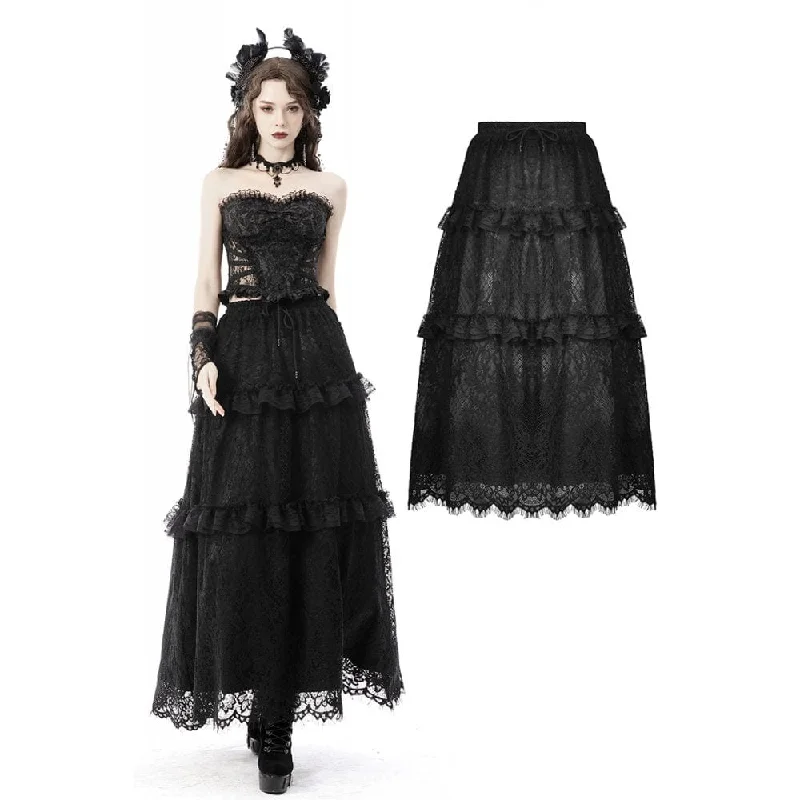 Feminine Charm Women's Gothic Ruffles Lace Maxi Skirt