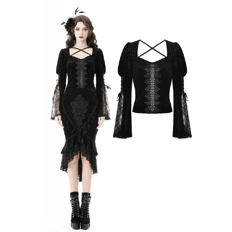 Classic Women's Gothic Square Collar Puff Sleeved Velet Shirt