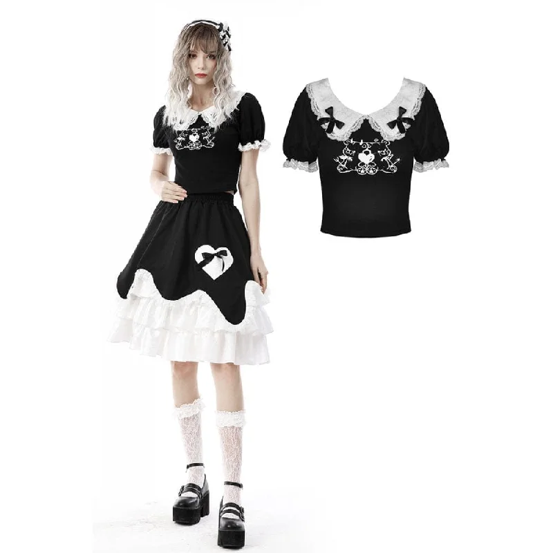 Simple Solid Color Women's Lolita Two Little Bear Midriff-baring Doll Shirt