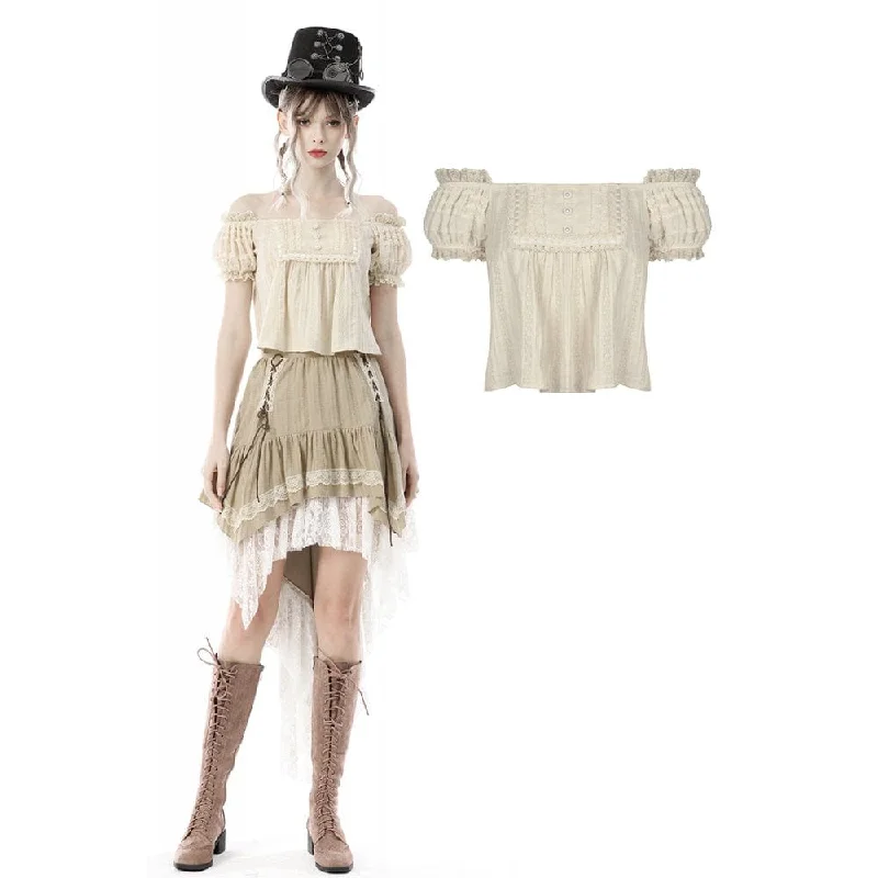 British Fashion Women's Steampunk Off Shoulder Ruffles Crop Top