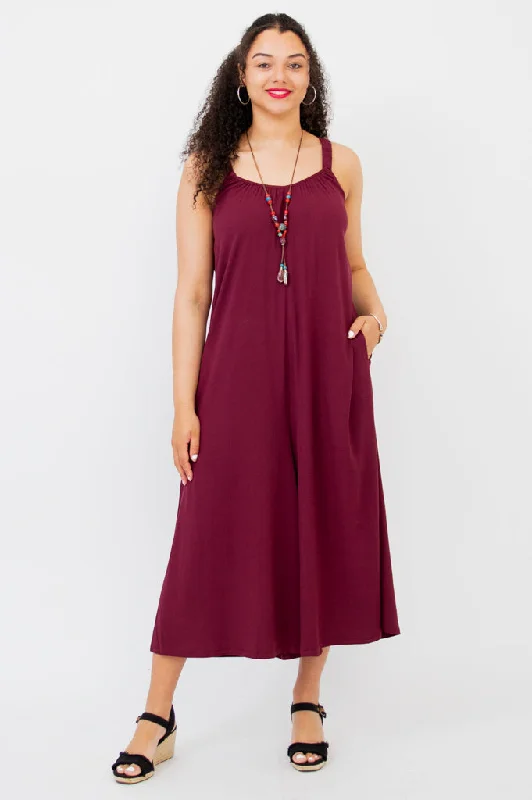 Fresh Wear Joanna Jumpsuit, Burgundy, Linen Bamboo