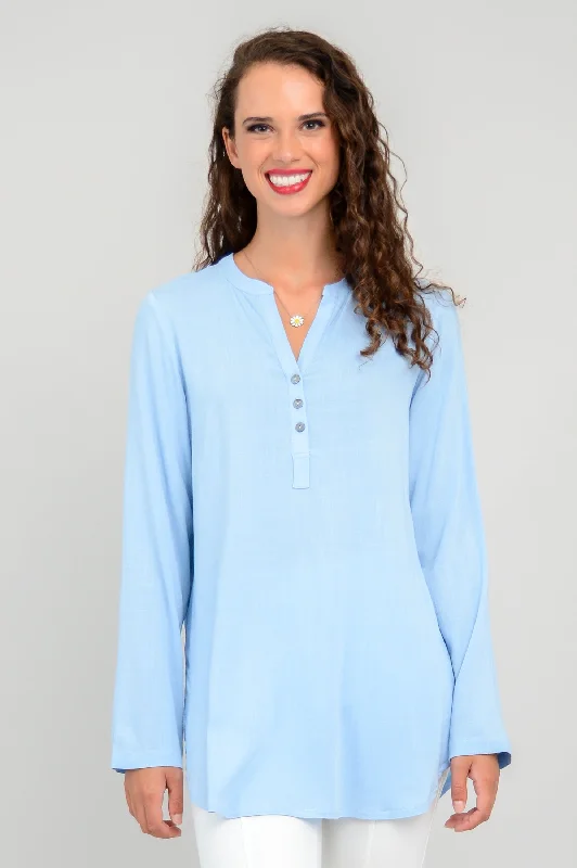 Personalized Series Tara Long Sleeve, Soft Blue, Linen Bamboo - Final Sale