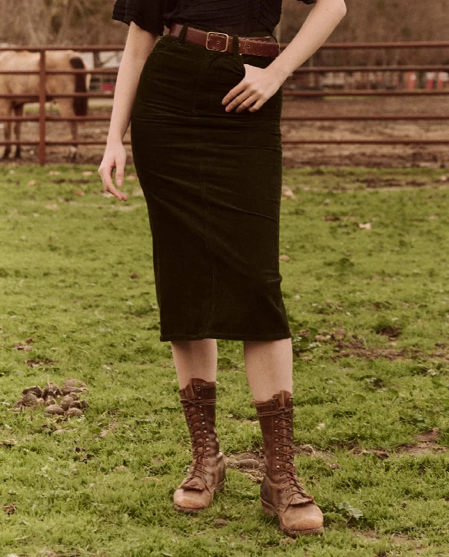 Fashion And Simplicity The Column Skirt. Cord -- Woodland Green